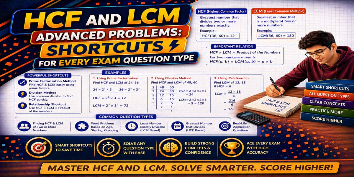HCF LCM advanced shortcuts exam problems